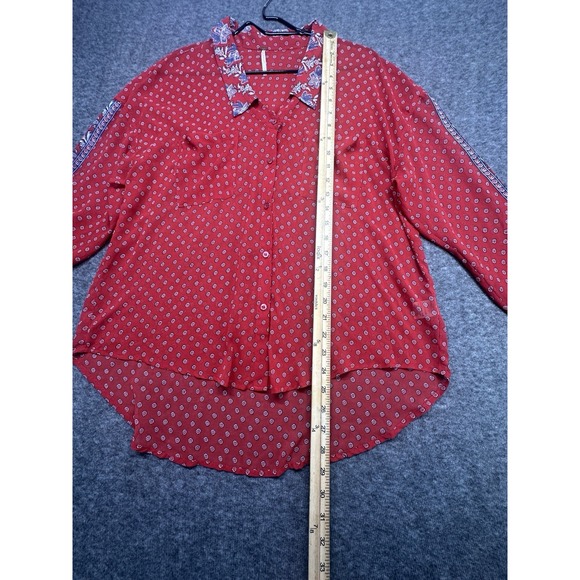 Womens‎ Shirt Free People Red Easy Rider Bandana Paisley Print Size Medium - Picture 3 of 8